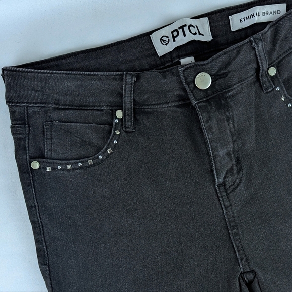 PTCL Studded Flare Leg Jeans Midrise Stretch Denim 33" Inseam Black Wash 28 NWT - Picture 10 of 15